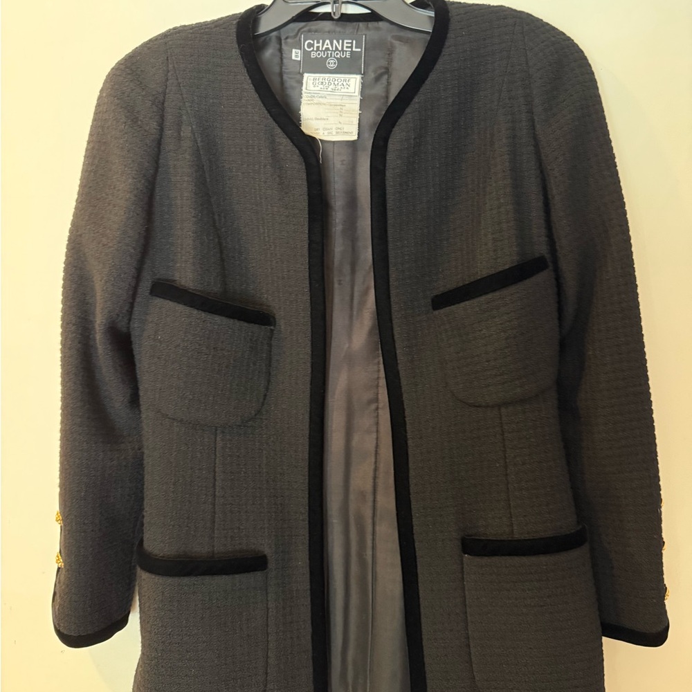 Chanel Charcoal Blazer with Black Details